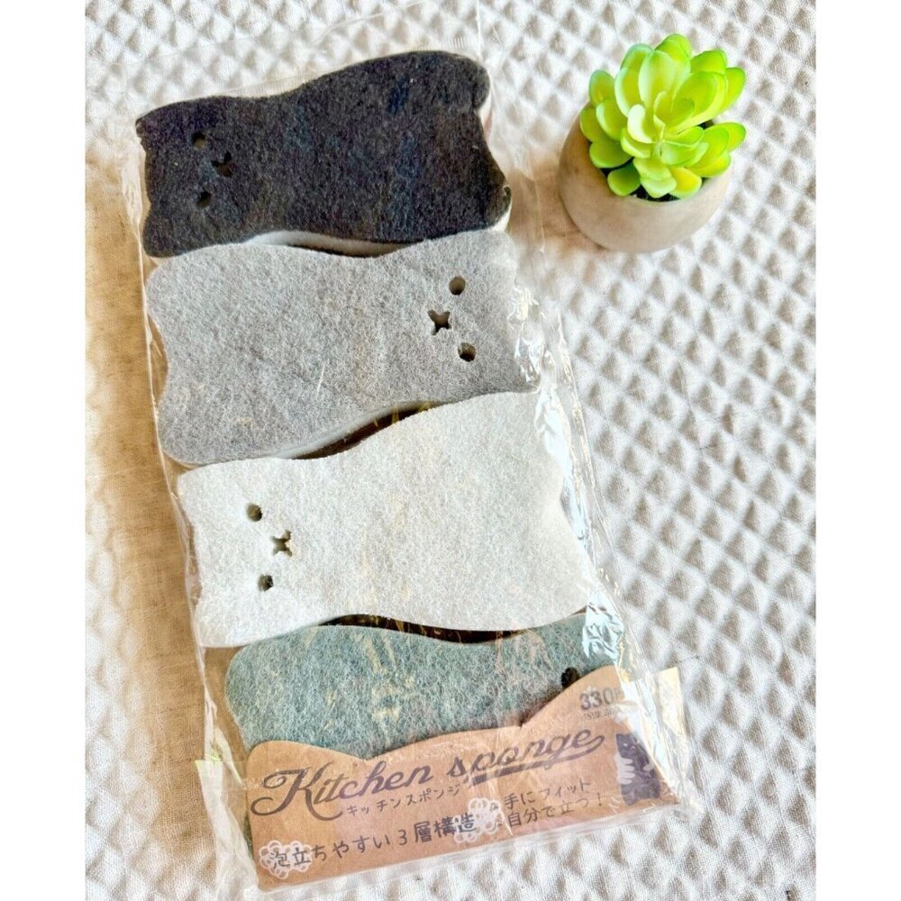 New Cat Shaped Kitchen Dish Bathroom Scrubber Cleaning Sponges Set of 4